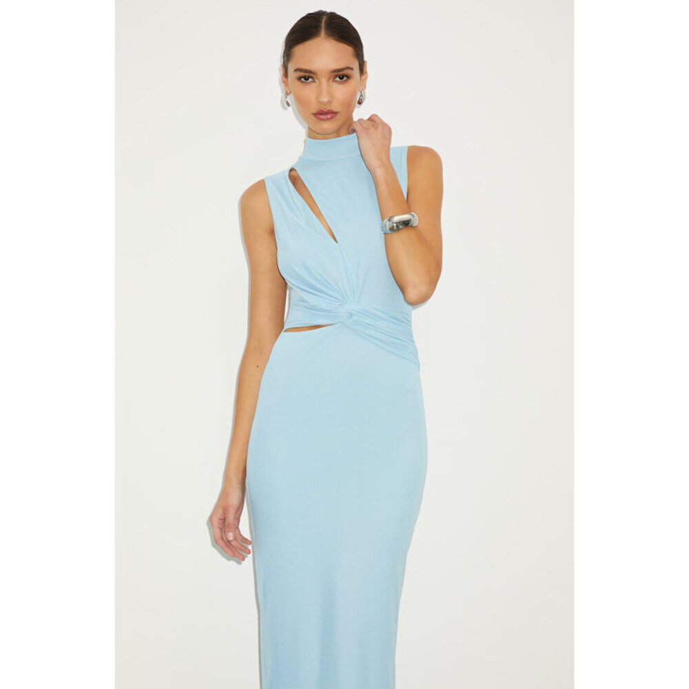 Lulus Kamara Light Blue Mesh Cutout Knotted Midi Dress - Size L